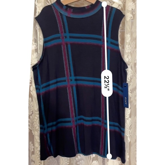Apt. 9 Women's Sleeveless Mock Neck Plaid Knit Top Size Small Career Casual NEW - Picture 2 of 9